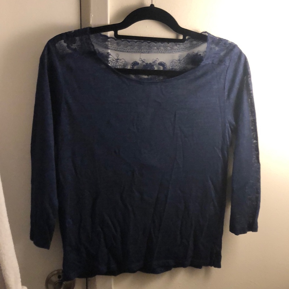 Forever 21 blue 3/4 sleeve top with mesh detail